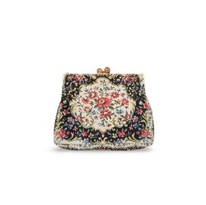 Vintage Walborg Bag Black & Pink Multi Floral Tapestry Purse Made In France